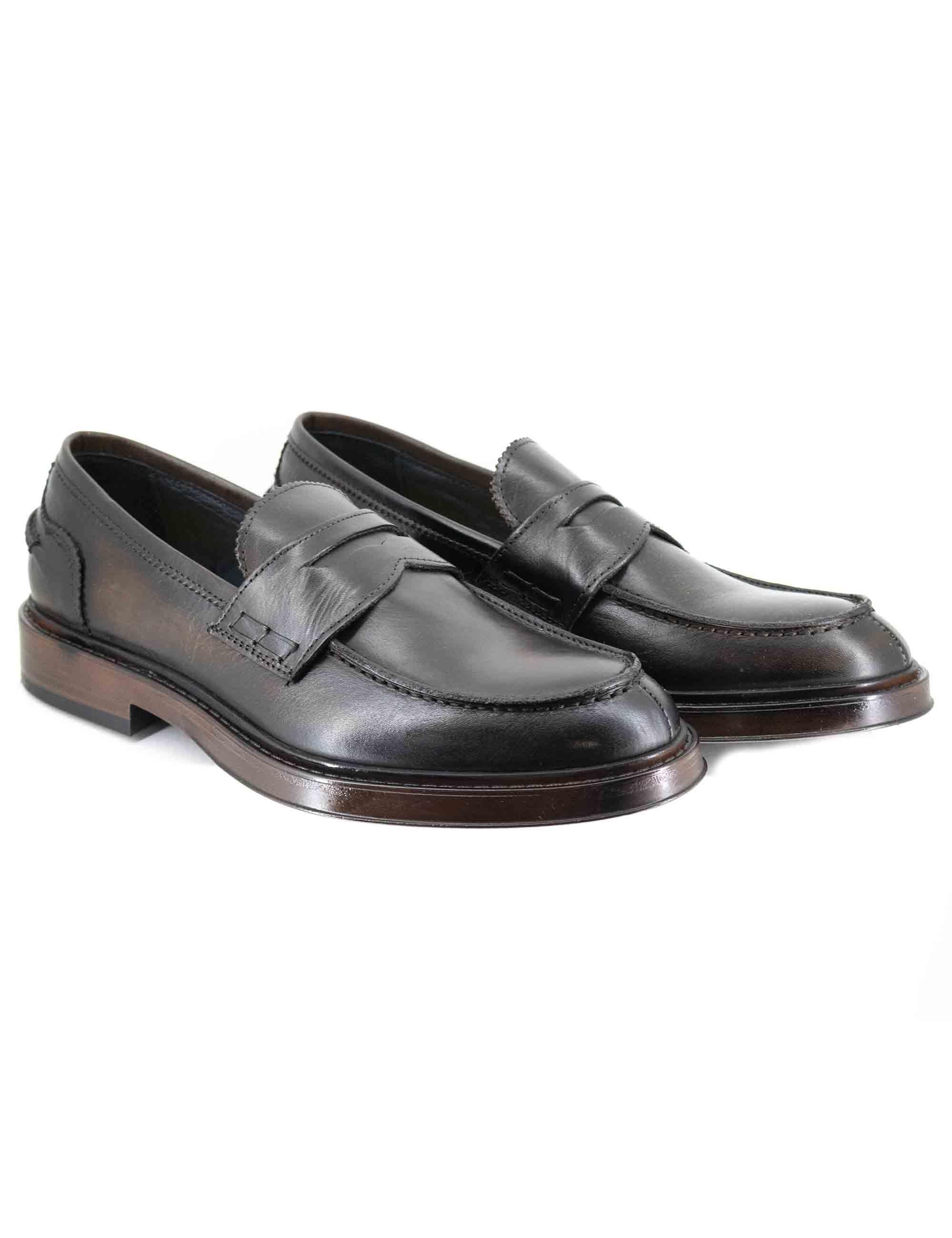 Mocassini uomo in pelle marrone con suola in gomma cucita SP1056 014 Spatarella 