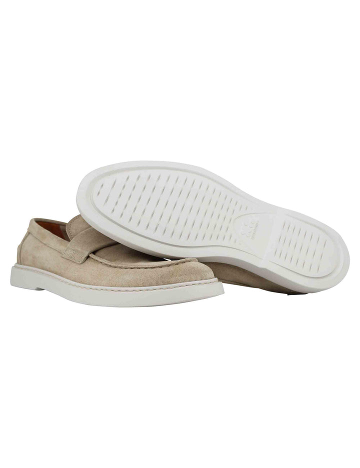 Mocassini uomo in camoscio beige con suola in gomma bianca SP2645 015 Spatarella 