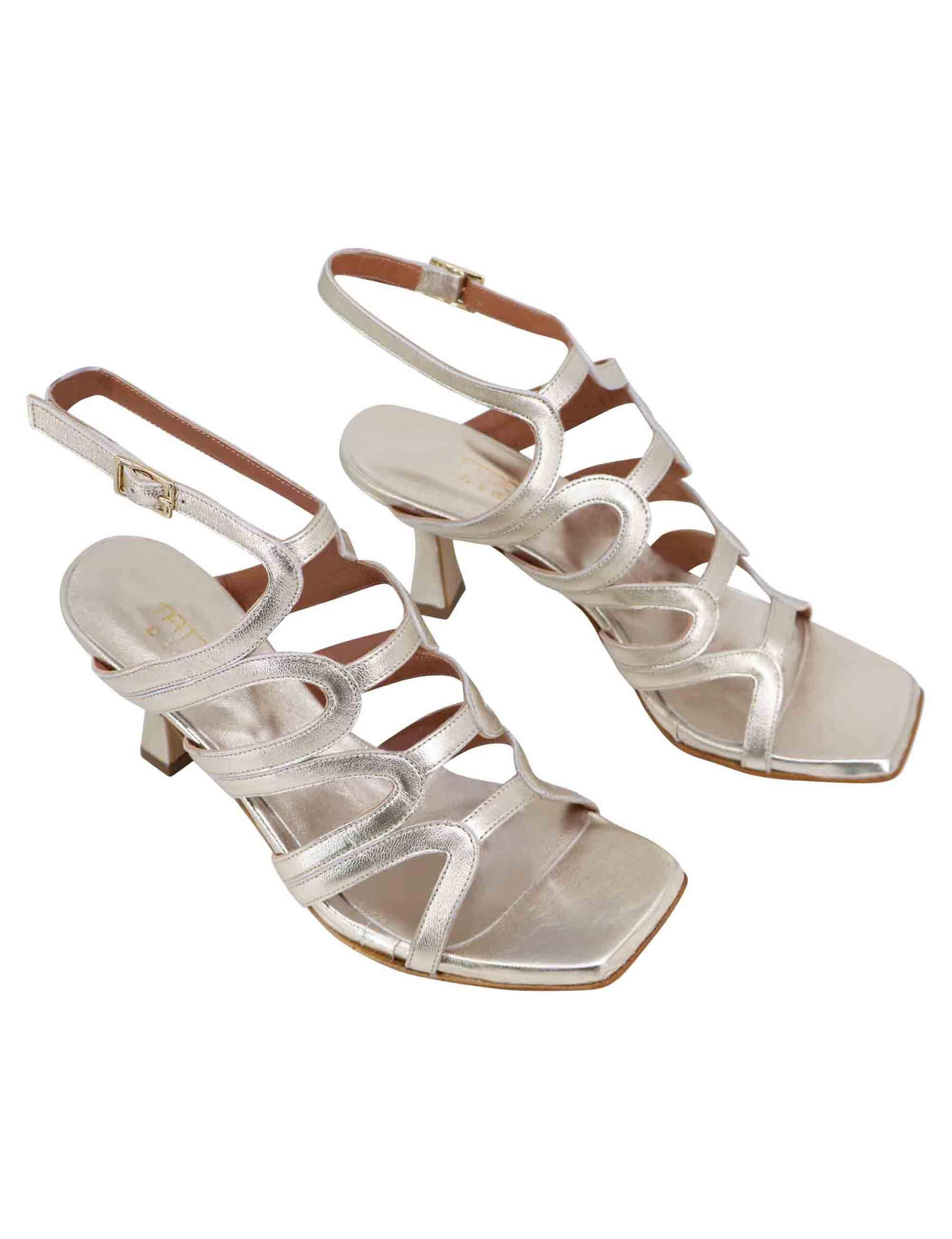 Sandali slingback donna in pelle platino con tacco alto e punta quadra T1025 603 Tattoo 