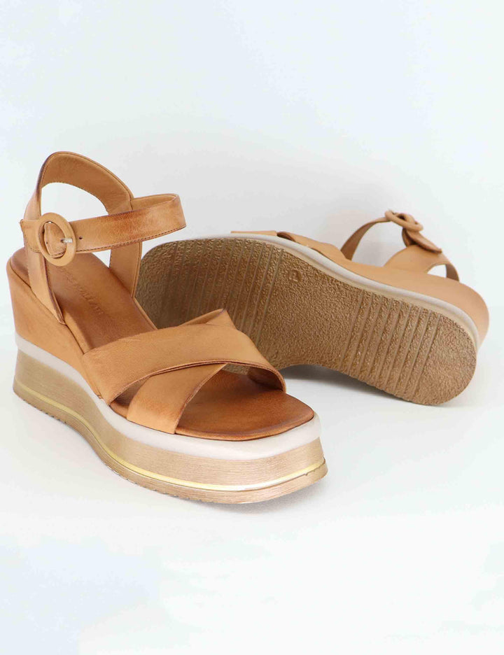 Sandali donna in pelle cuoio con zeppa alta e cinturino U4100858755K 858 Tsakiris Mallas 