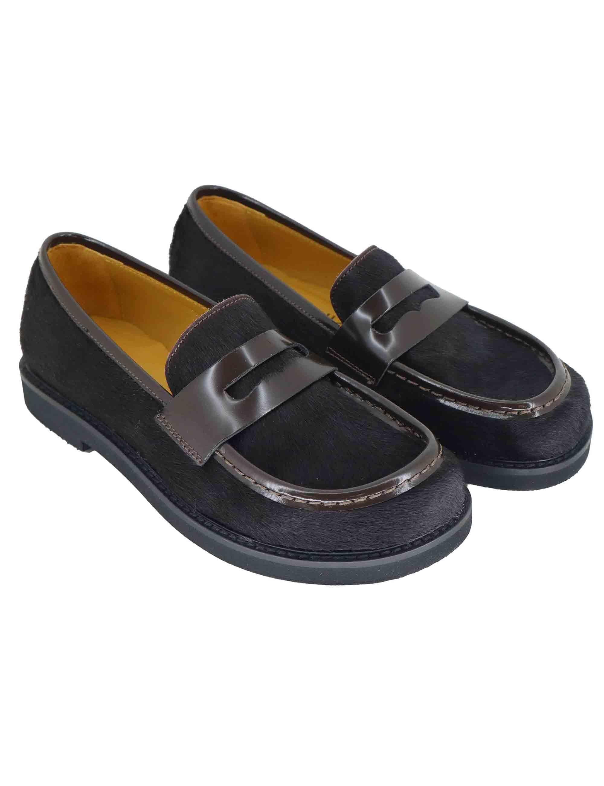 Mocassini donna in pelle marrone con suola in gomma e tacco basso SP9711 014 Spatarella 