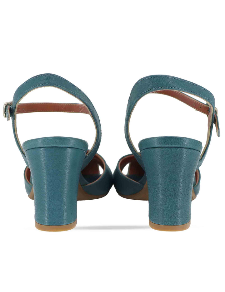 Sandali donna in pelle petrolio con tacco medio e cinturino alla caviglia 5145P 088 Les Venues 