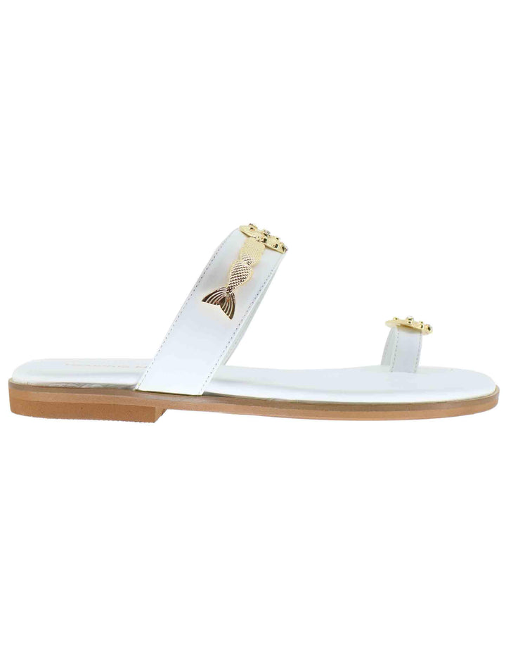 Sandali flat infradito donna in pelle bianca con gioiello U41005011652 501 Tsakiris Mallas 