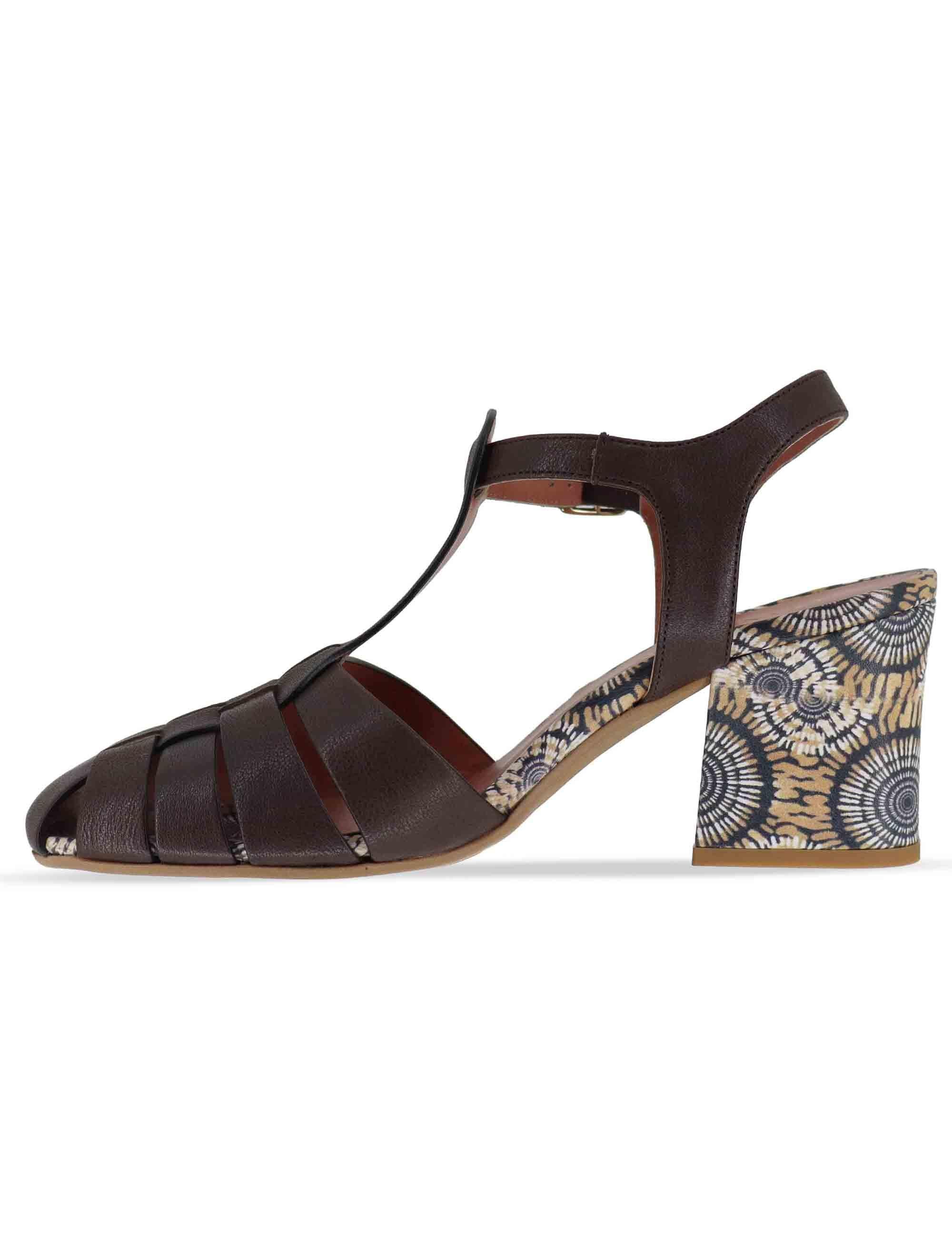 Sandali donna in pelle marrone con cinturino alla caviglia e tacco medio 5105P 014 Les Venues 