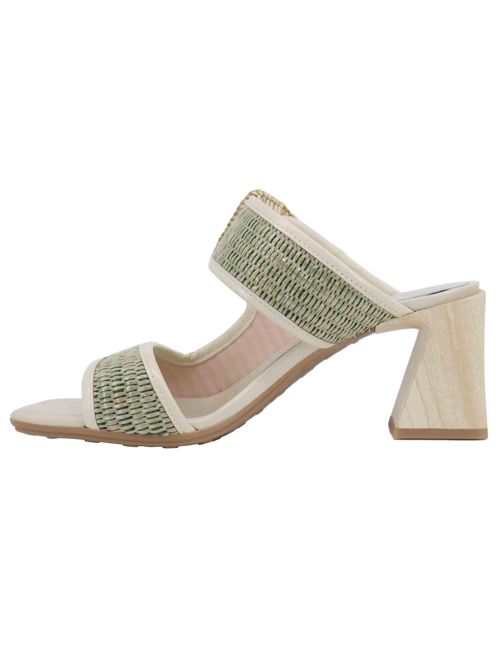 Sandali donna in pelle off white e rafia con tacco alto RHV254048 C003 Hispanitas 