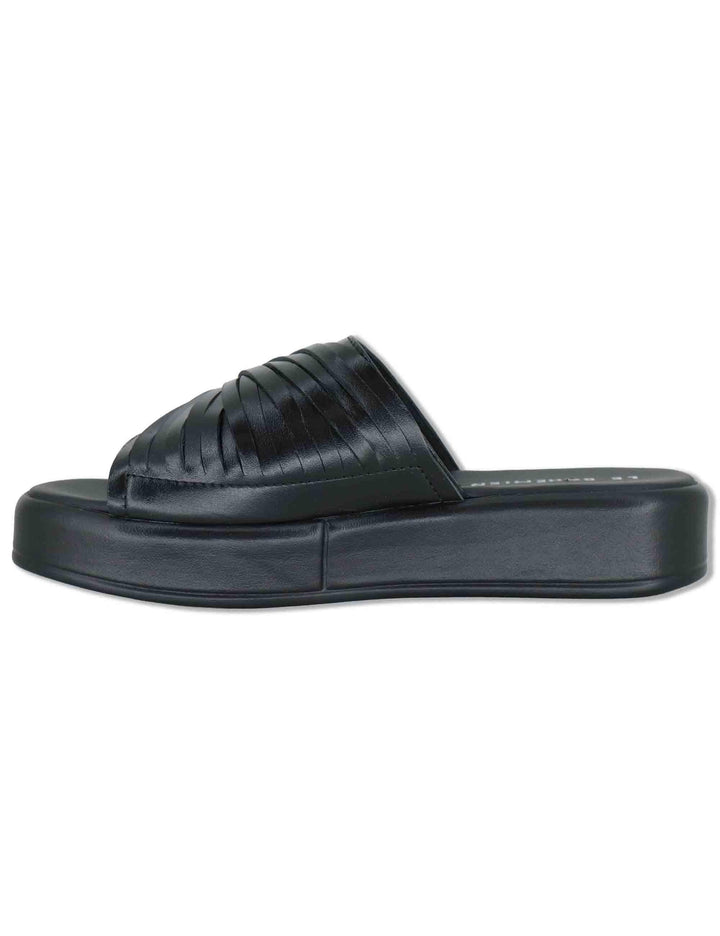 Sandali donna in pelle nera con zeppa bassa e sottopiede imbottito ZB03 1 Le Bohemien 