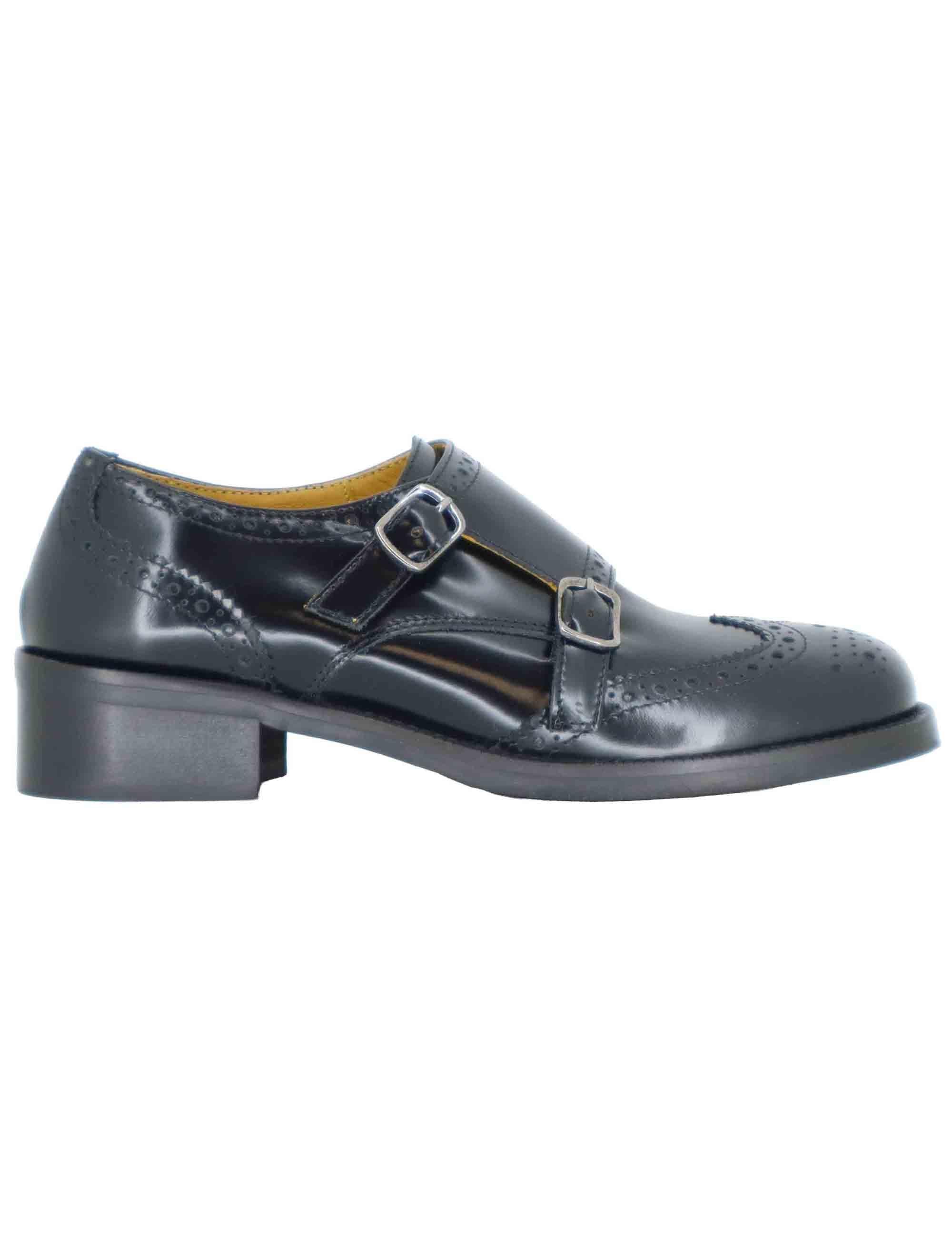 Mocassini donna in pelle nera lucida con doppia fibbia laterale SP9602 001 Spatarella 