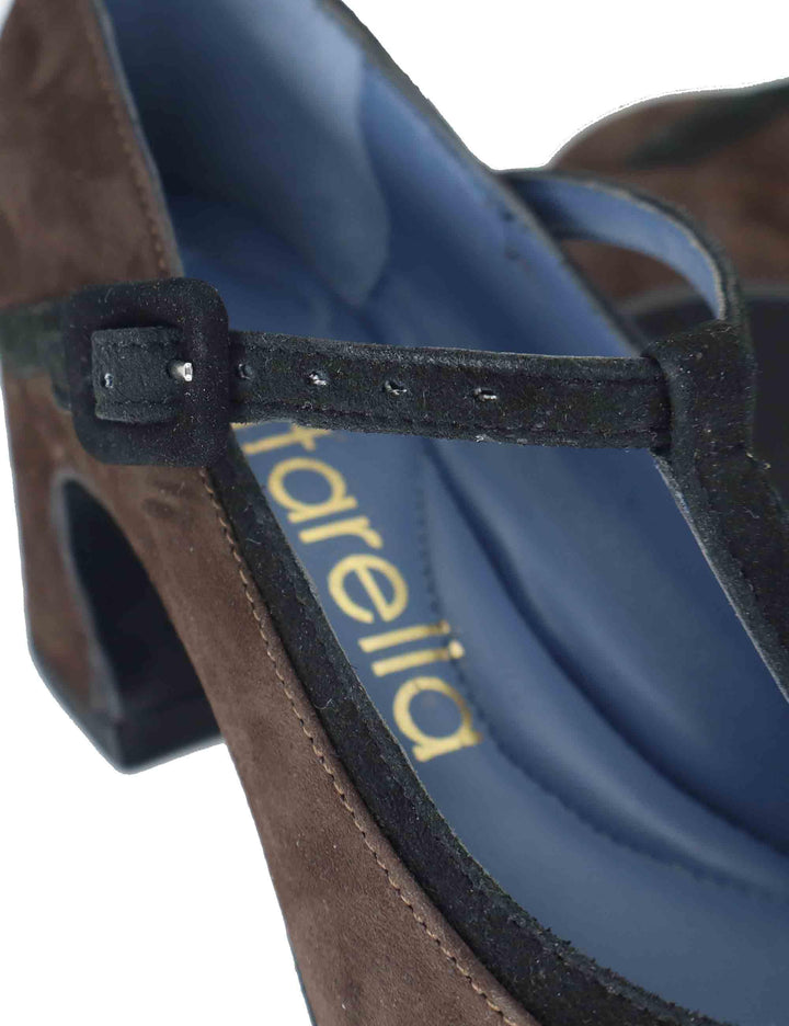 Decollete Mary Jane in camoscio marrone con cinturino SP2350 014 Spatarella 