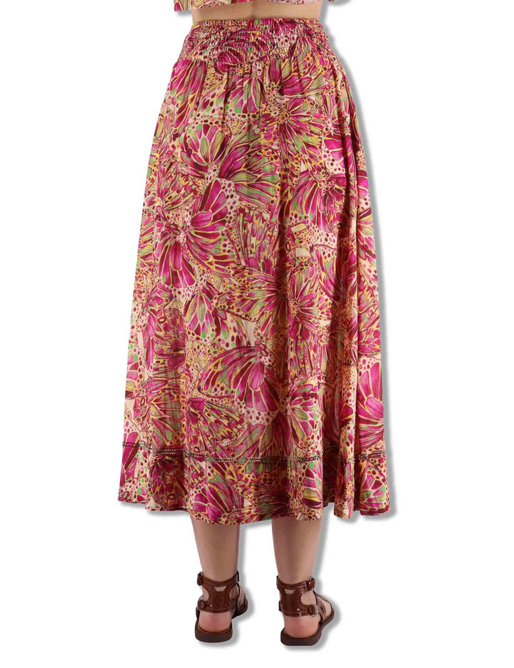 Gonne lunghe donna Sweet Butterfly in cotone rosso stampato a fantasia JG666715217 B7008 Maliparmi 