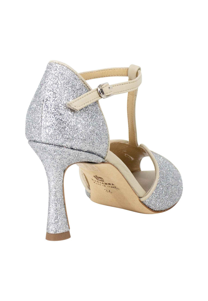 Sandali donna in glitter e pelle argento con tacco alto SP1612/RT 604 L'Arianna 