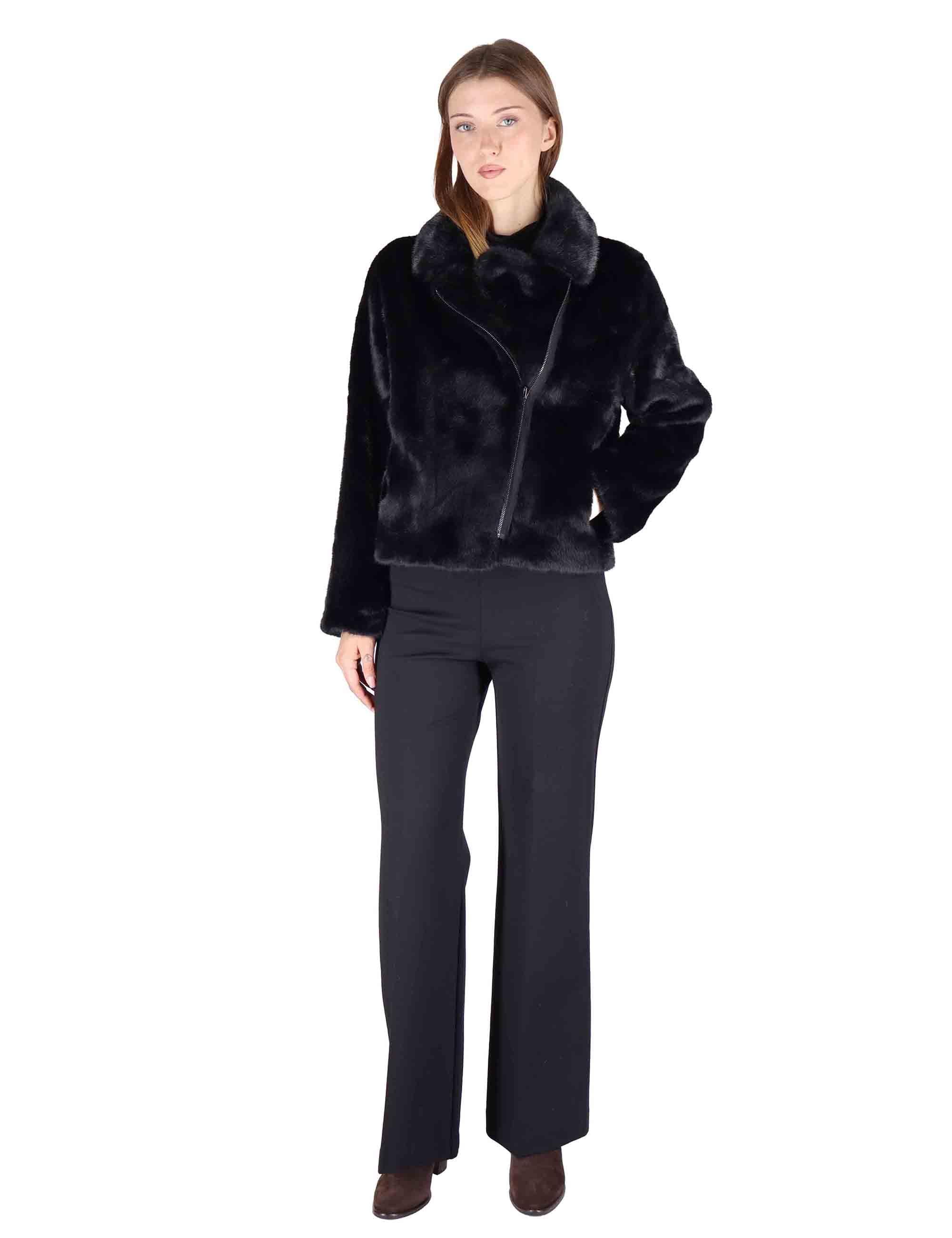 Bomber donna in eco fur nero con zip effetto pelliccia SP25313 BLACK Spatarella 