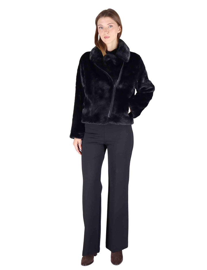 Bomber donna in eco fur nero con zip effetto pelliccia SP25313 BLACK Spatarella 