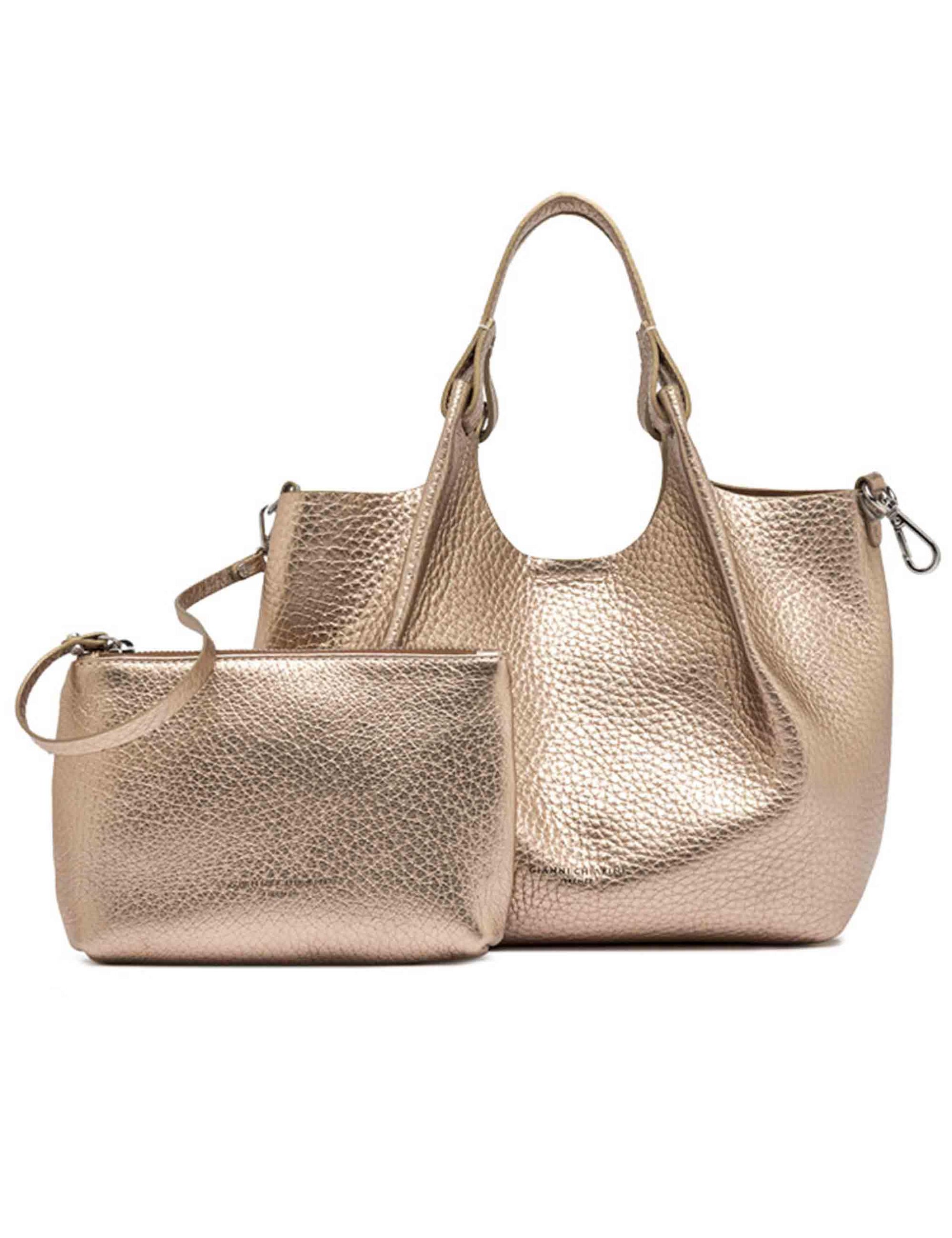 Borse donna Dua in pelle laminata rosa con doppi manici e tracolla BS9719 RNGDBL T.U. 14368 Gianni Chiarini 