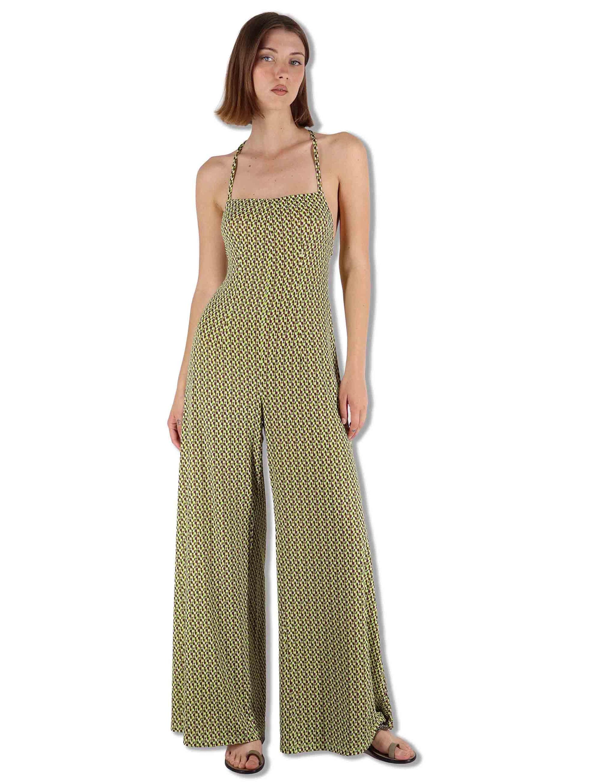 Tuta Salopette Donna Strappy Jumpsuit in tessuto verde a fantasia JFATU0001-E2820-1245 7046 Justmine 