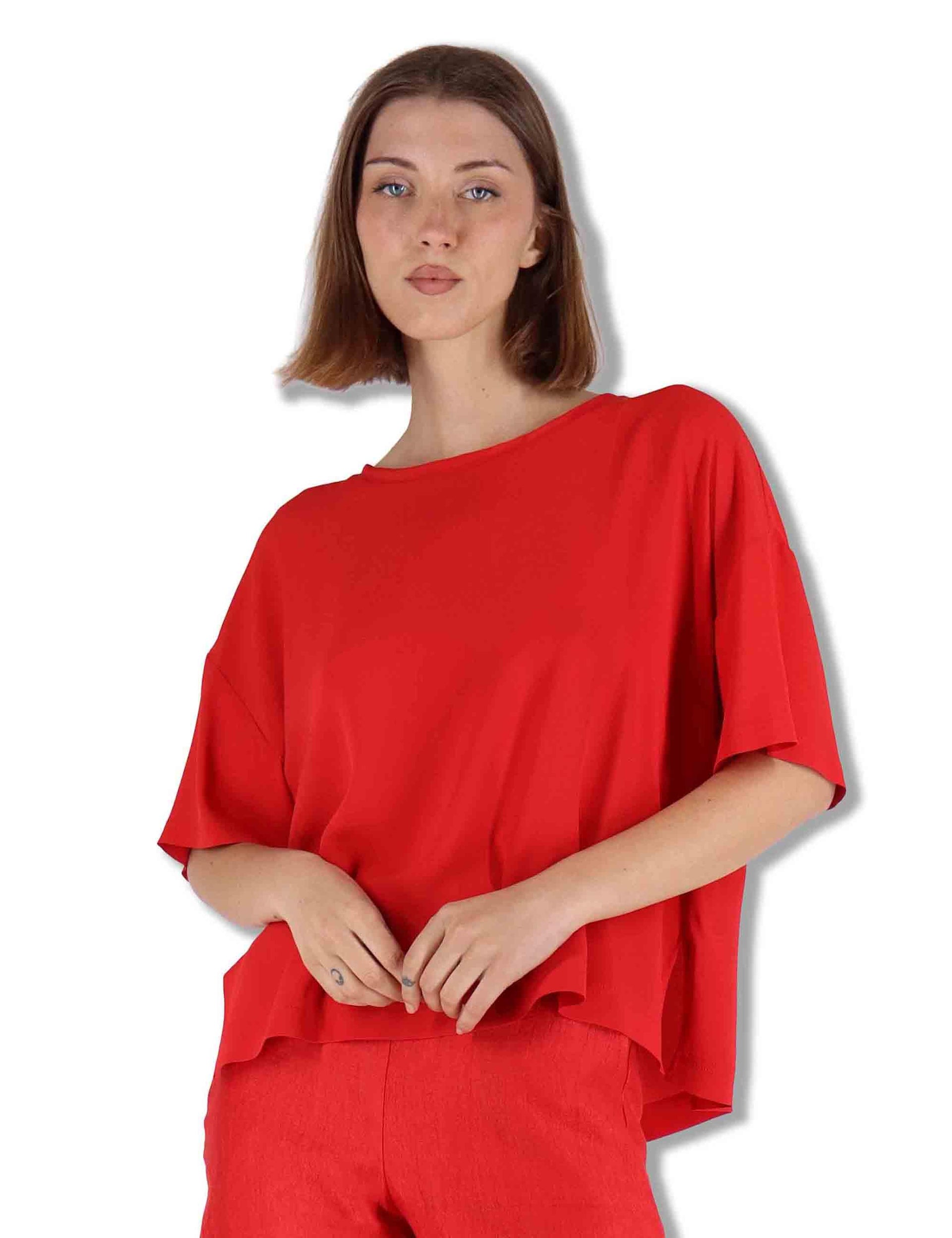 Camicie donna Fluid Crepe in misto seta corallo maniche a 3/4 JM440050672 31013 Maliparmi 