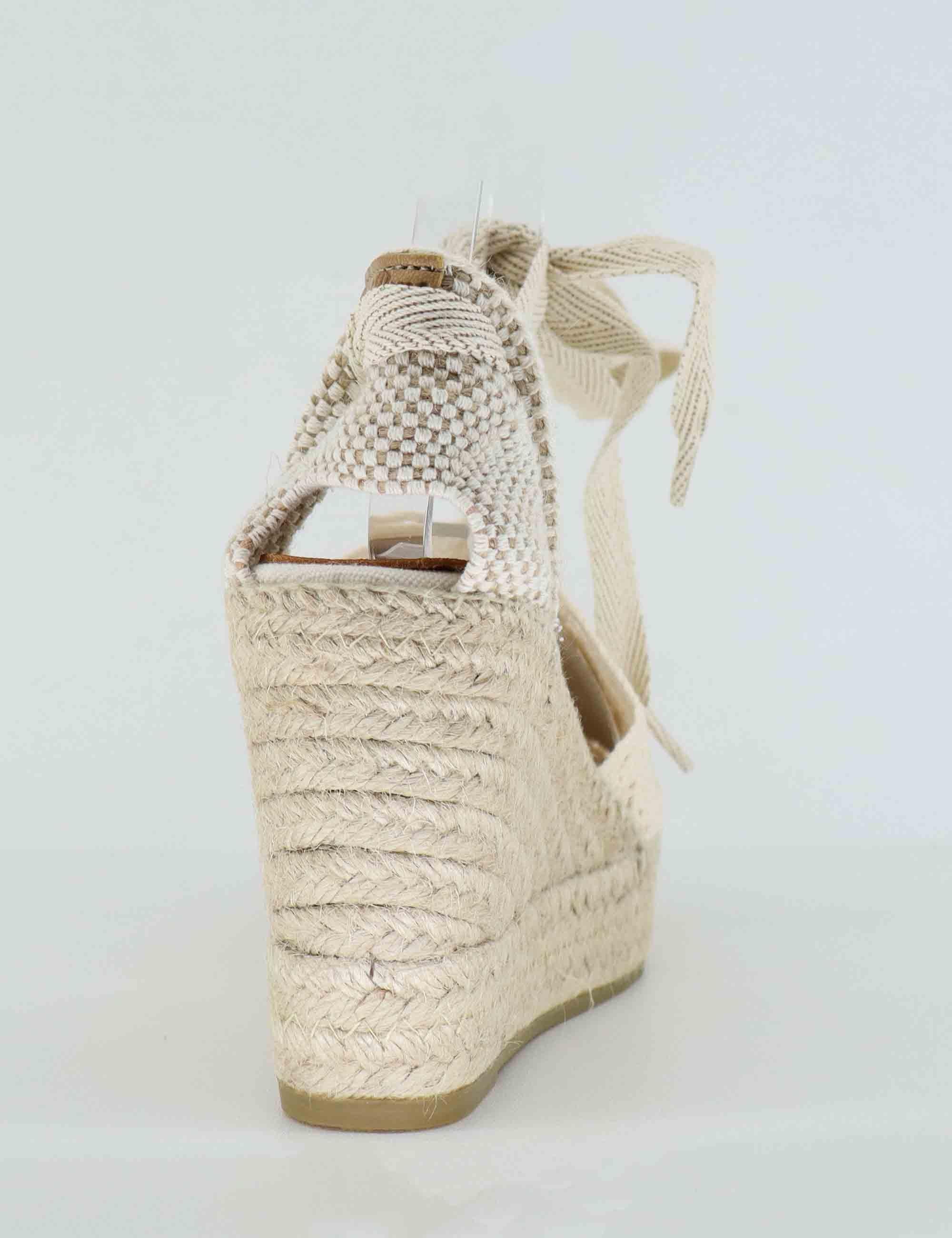 Sandali espadrillas donna in tessuto off white con zeppa alta Martina Cru Toni Pons 
