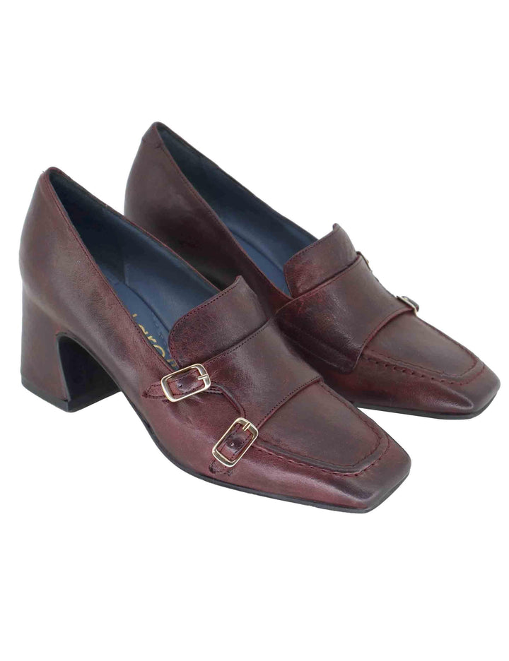 Mocassini donna in pelle bordeaux con tacco alto e punta quadra SP2355 016 Spatarella 