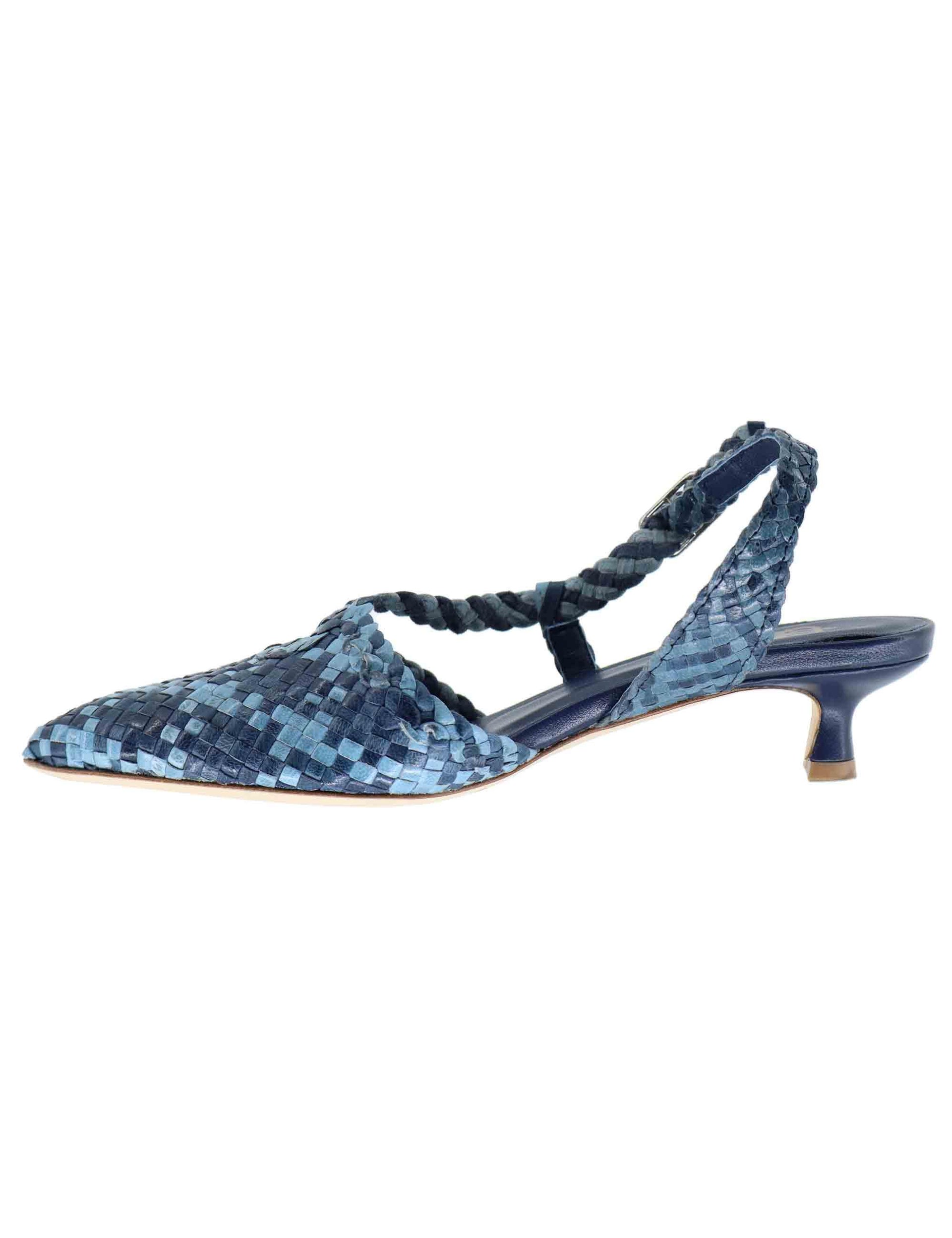 Slingback donna in pelle intrecciata blu tacco basso CH2568/RT 003 L'Arianna 