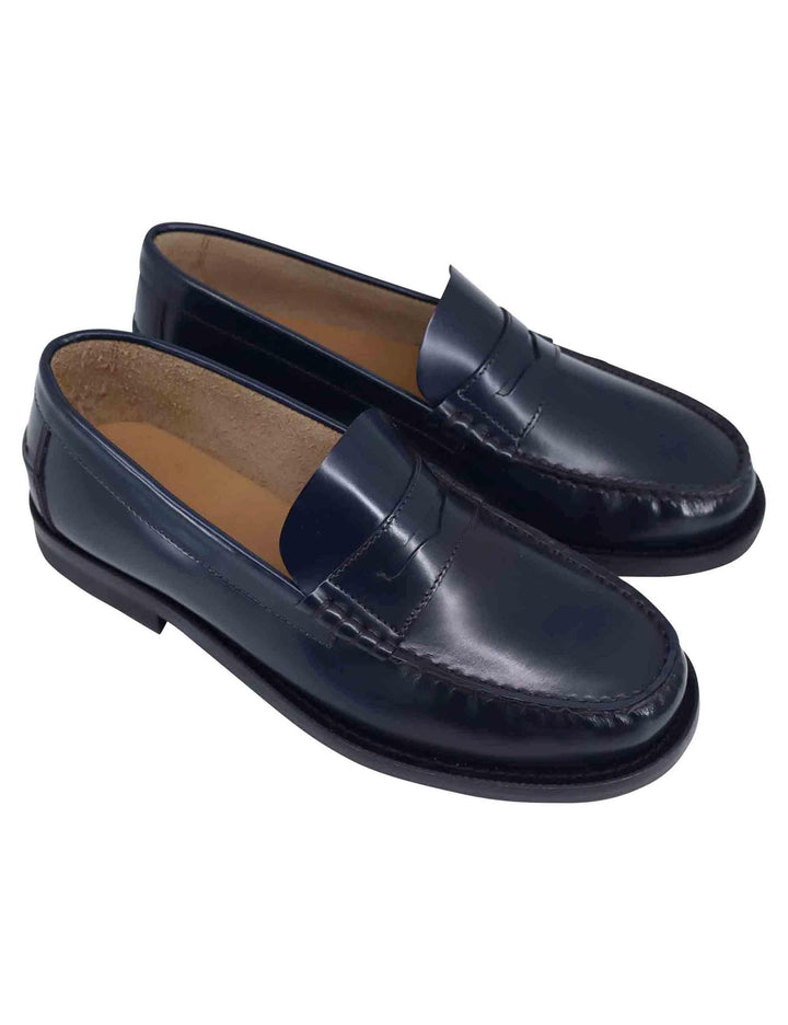 Mocassini uomo in pelle blu con suola in cuoio cucita 22881 VN6 002 Antica Cuoieria 