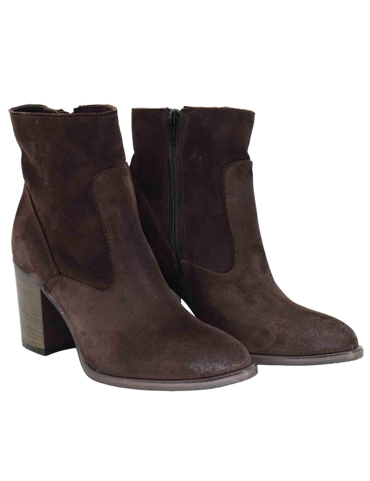 Stivaletti donna in camoscio marrone vintage con tacco alto 9754SLIM 014 Les Venues 
