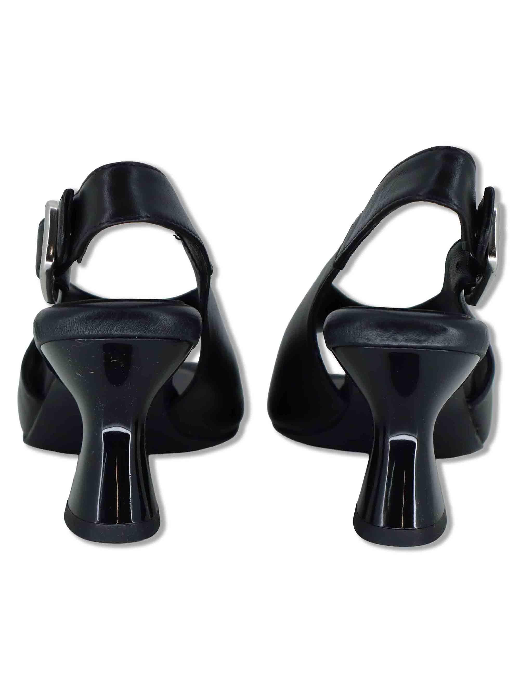 Sandali slingback donna in pelle nera con tacco alto e punta quadra MIJAS NTO BLACK Unisa 