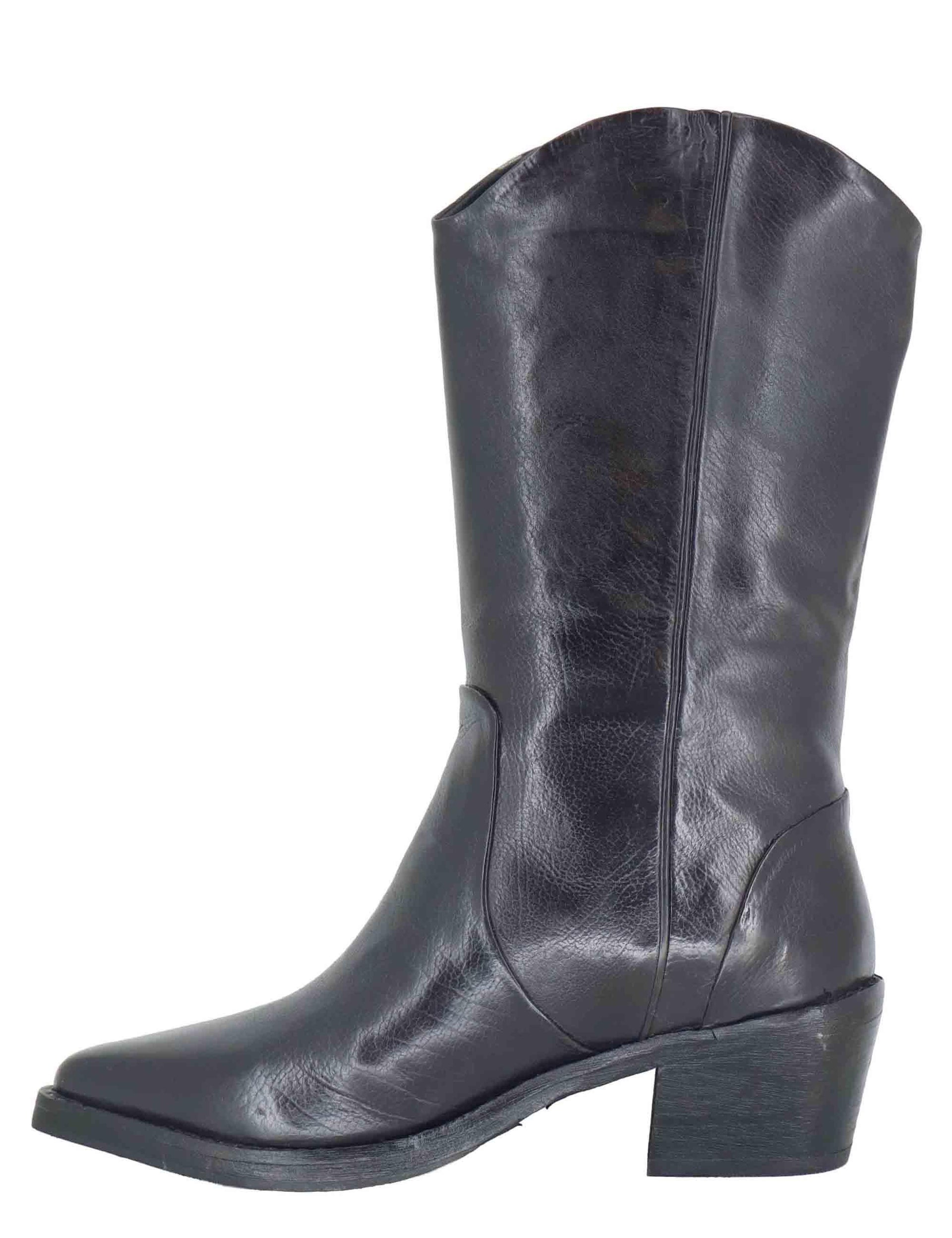 Stivali texani donna in pelle marrone con tacco medio 252-21-14 DKGRE Zolfo 