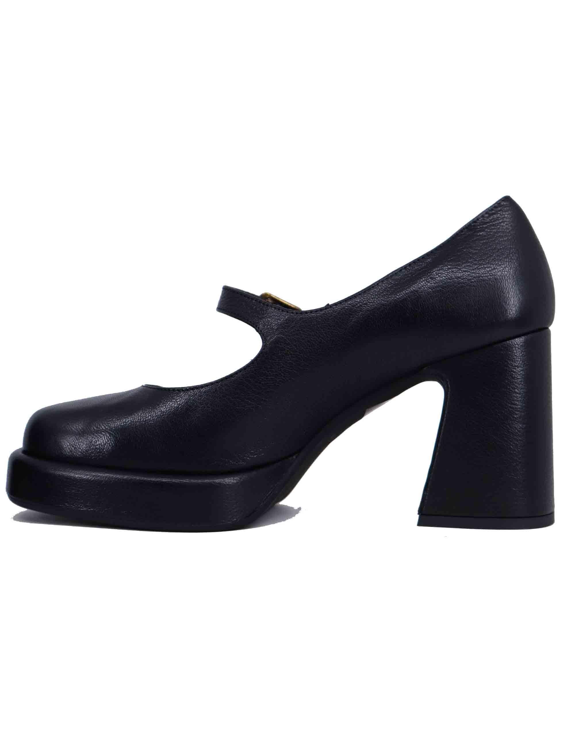 Decollete donna in pelle nera con tacco alto e plateau 9616Z 001 Les Venues 