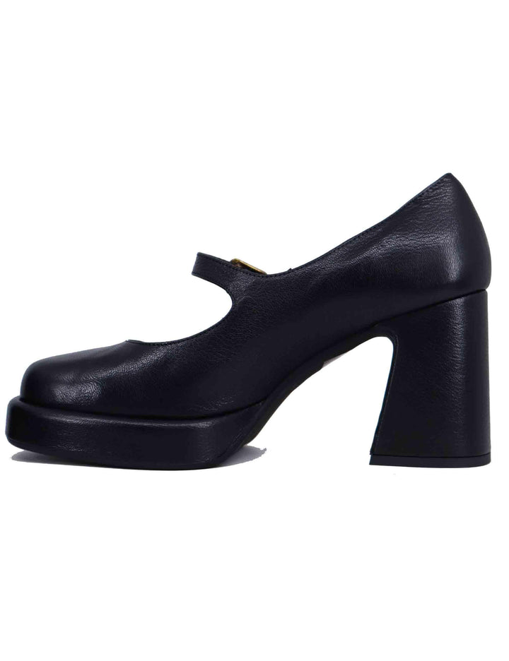 Decollete donna in pelle nera con tacco alto e plateau 9616Z 001 Les Venues 