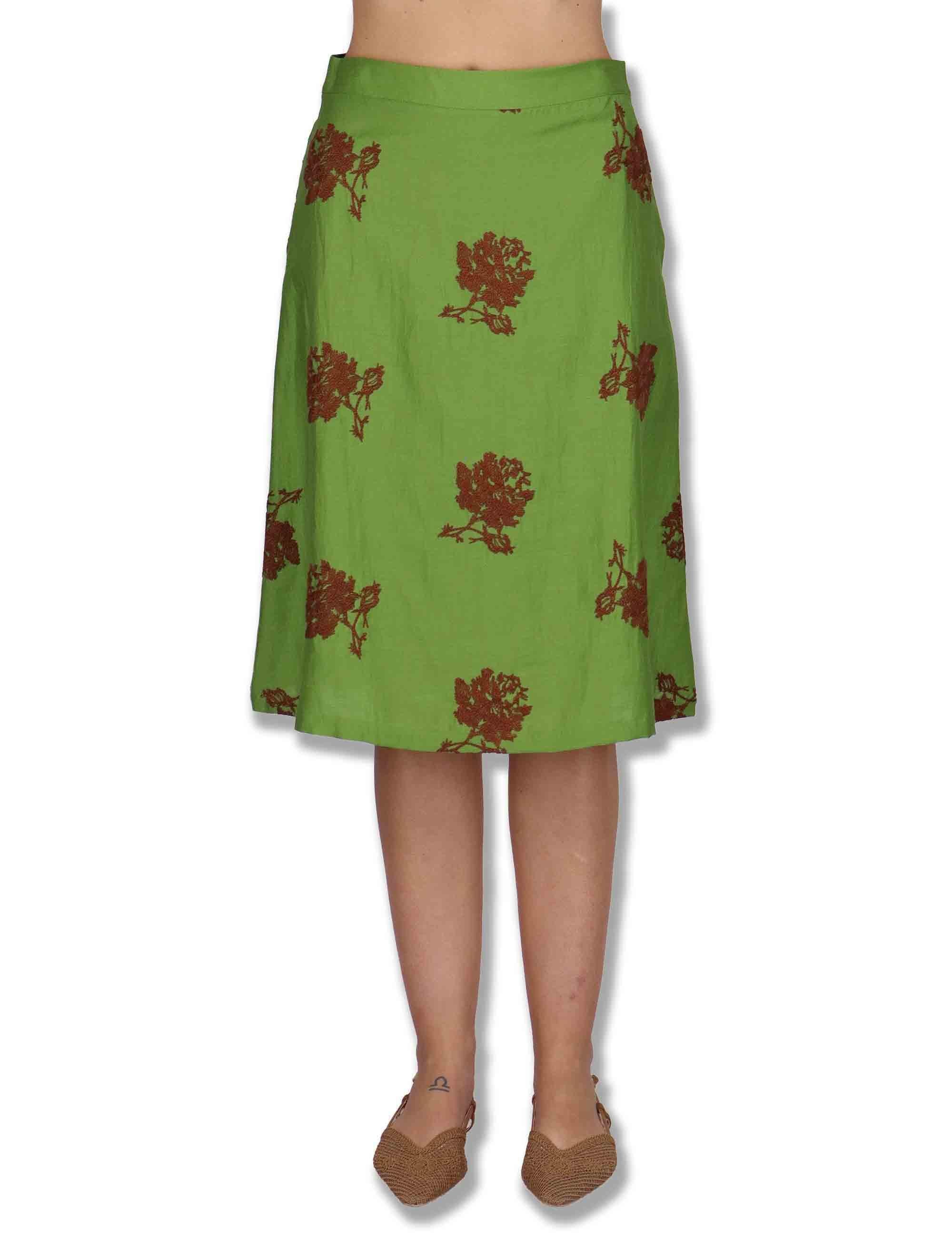 Gonne donna in misto lino verde con decorazioni floreali JABGO0001-F1452-1232 7046 Justmine 