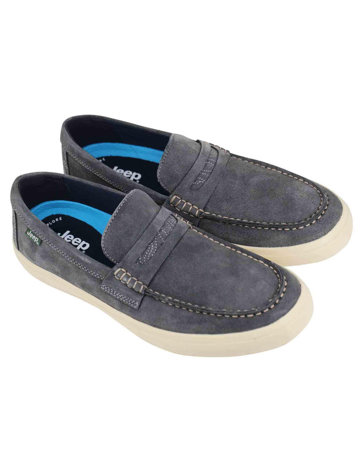 Mocassini uomo Moki Suede in camoscio grigio con suola in gomma bianca JM41111A 055 Jeep 