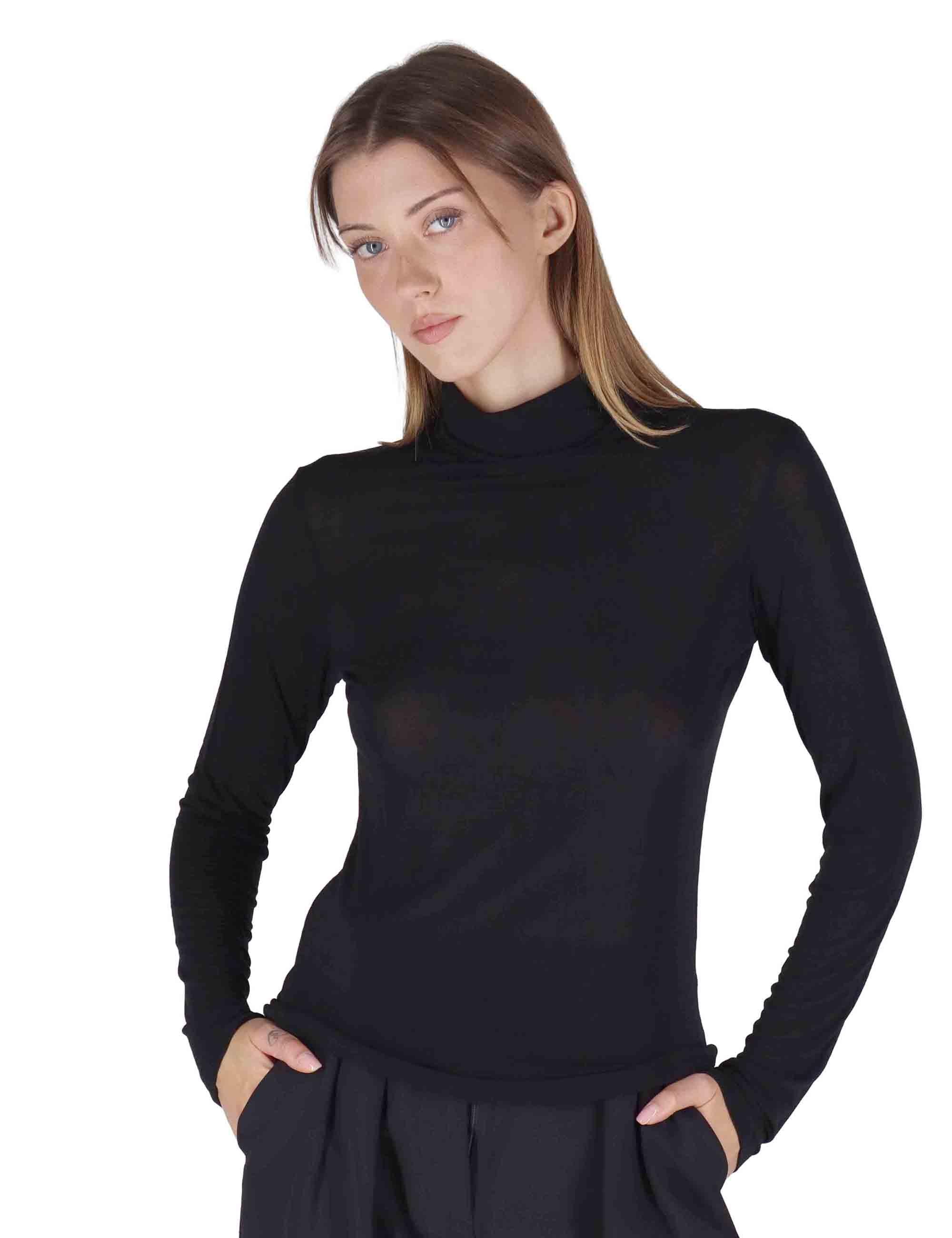 Camicie donna in jersey nero a fantasia a maniche lunghe e collo alto JABMJ0025-0502 9999 Justmine 