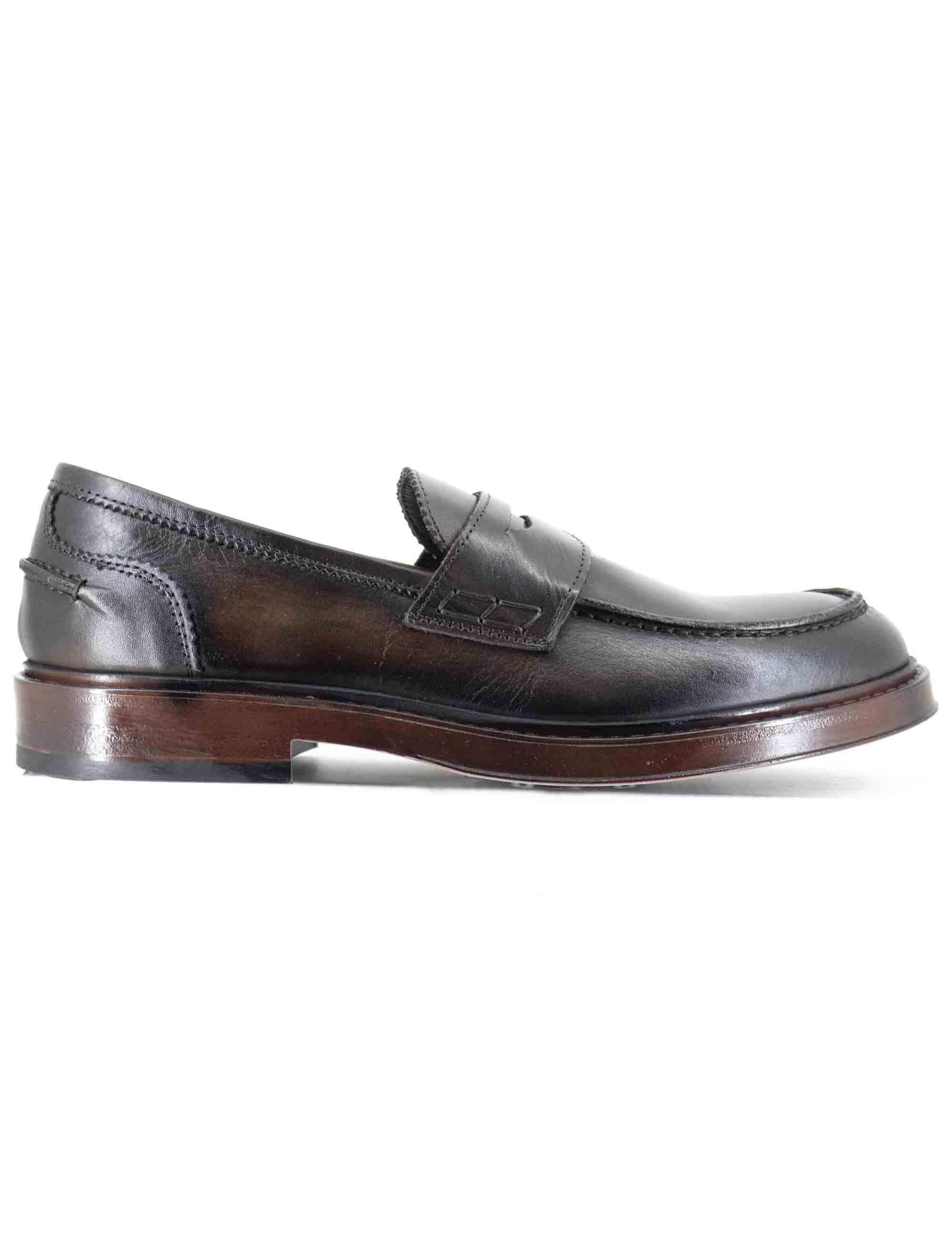Mocassini uomo in pelle marrone con suola in gomma cucita SP1056 014 Spatarella 
