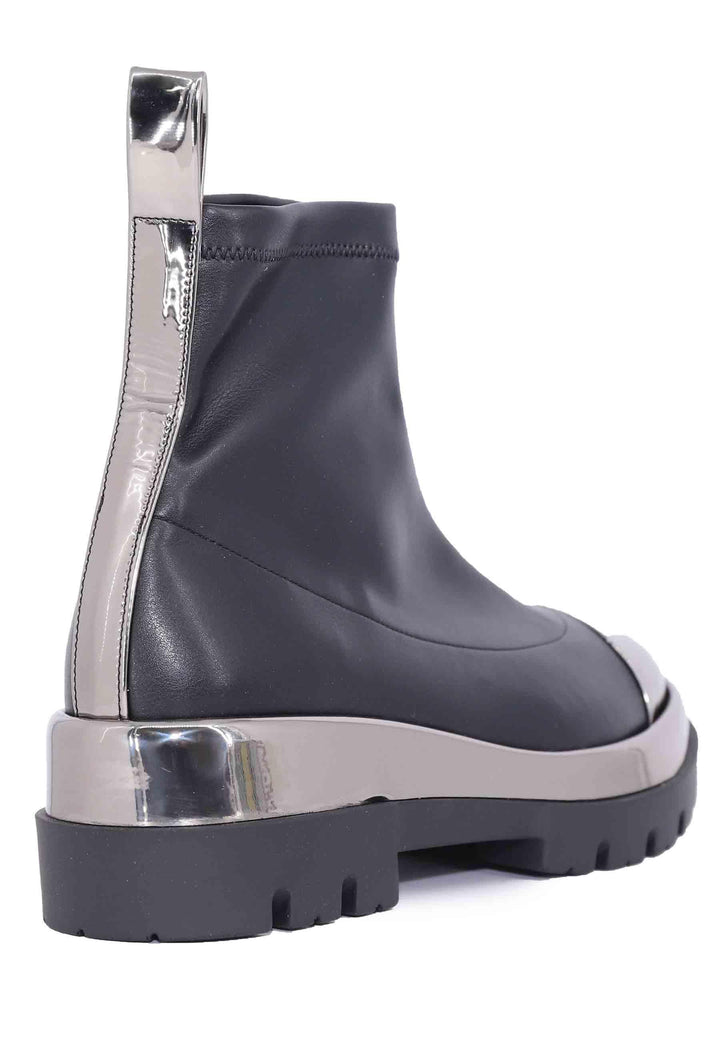 Stivaletti donna in ecopelle nera con riporti in pelle argento 394W3 003 Le Babe 