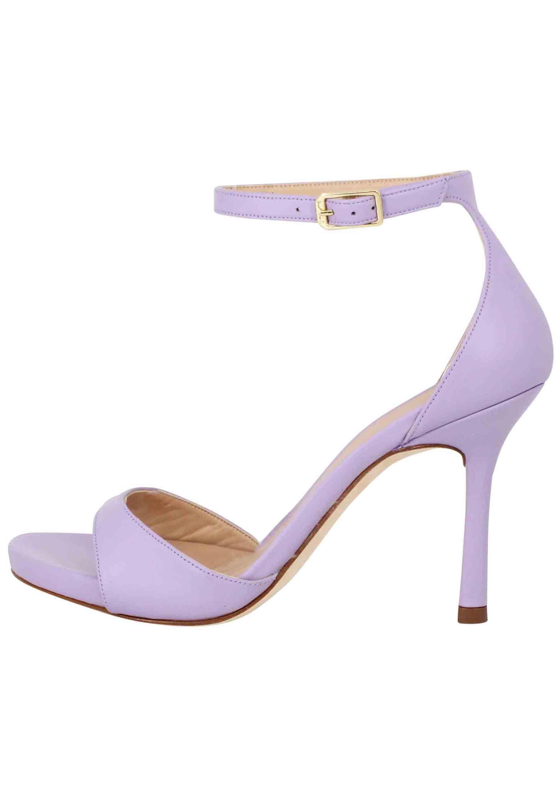 Sandali donna in pelle lilla con tacco alto e cinturino alla caviglia YASU NS LILA Unisa 