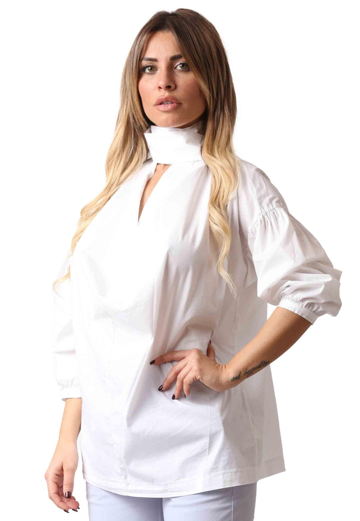 Camicia donna Cuscus in cotone bianco nodo al collo CUSCUS 100 TreBarraBi 