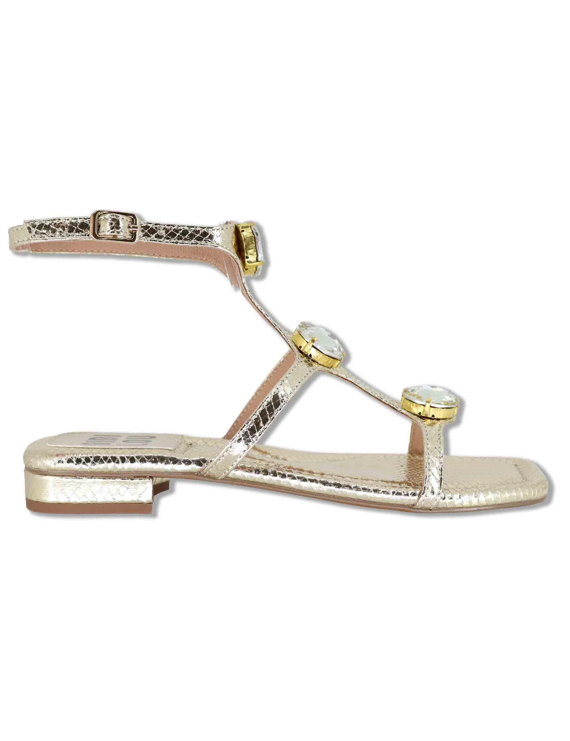 Sandali flat donna in pelle oro con borchie e cinturini alla schiava Robin 952Z80HG 04-ORO Bibi Lou 