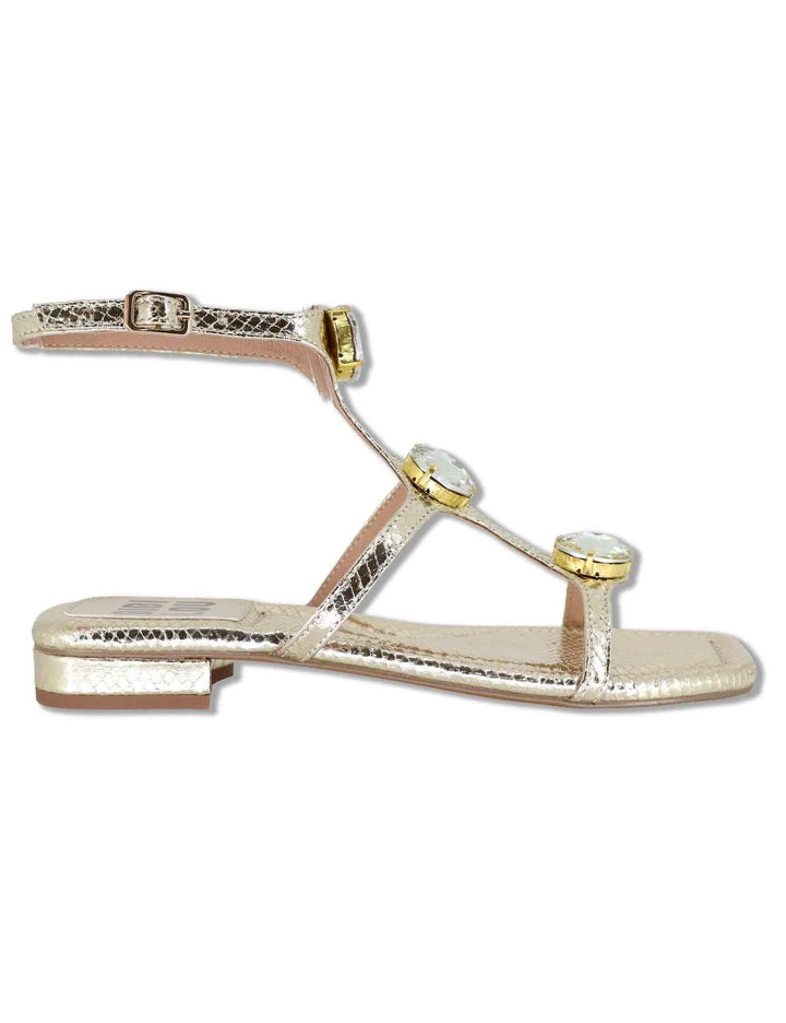 Sandali flat donna in pelle oro con borchie e cinturini alla schiava Robin 952Z80HG 04-ORO Bibi Lou 