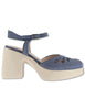 Women's Blue Leather Ankle Strap Sandals H-4991 002