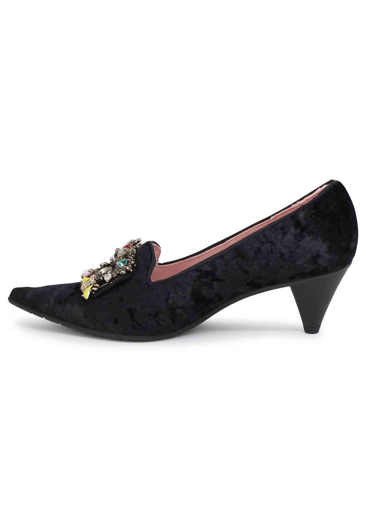Decollete donna a in velluto nero con fibbia gioiello 7325 001 Ras 