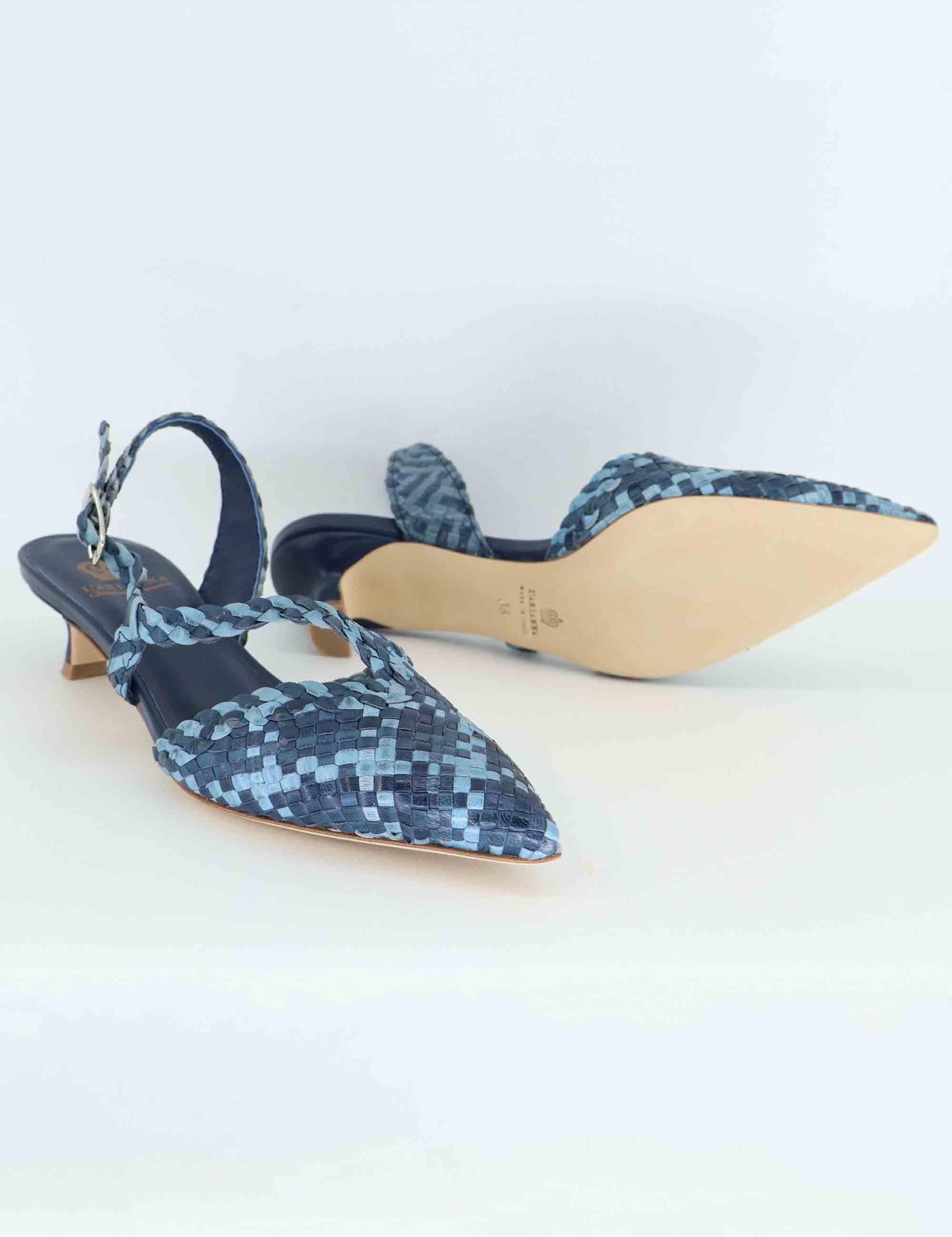 Slingback donna in pelle intrecciata blu tacco basso CH2568/RT 003 L'Arianna 