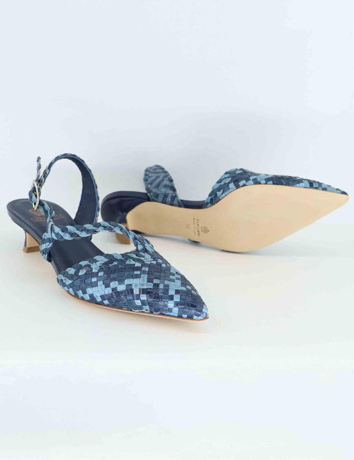 Slingback donna in pelle intrecciata blu tacco basso CH2568/RT 003 L'Arianna 