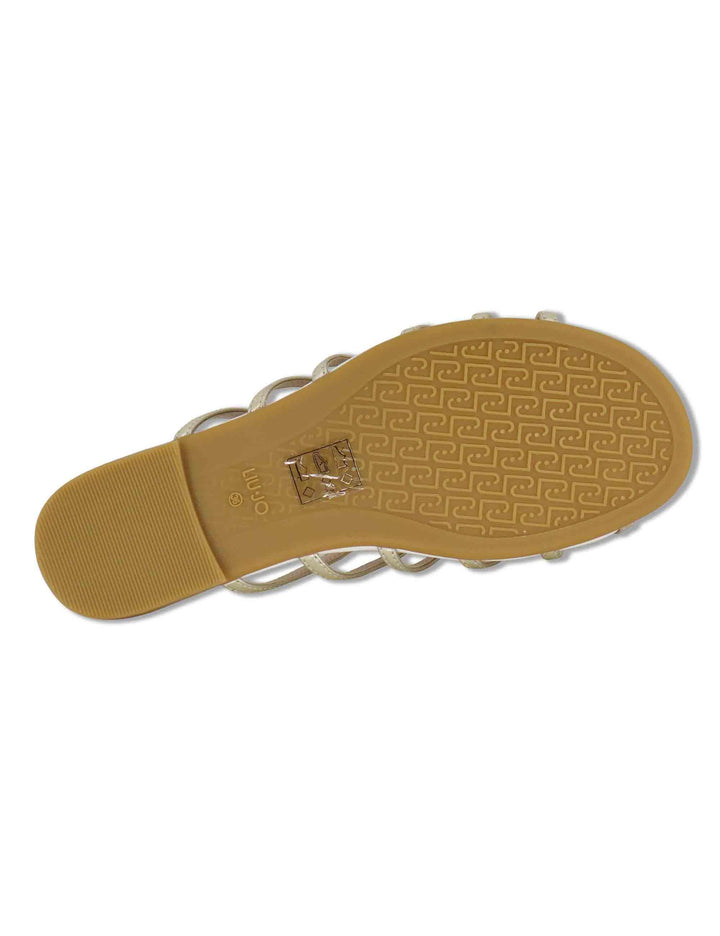 Sandali bassi donna in pelle platino con fascette e cinturino alla caviglia SANDY 02 GOLD Liu-Jo 