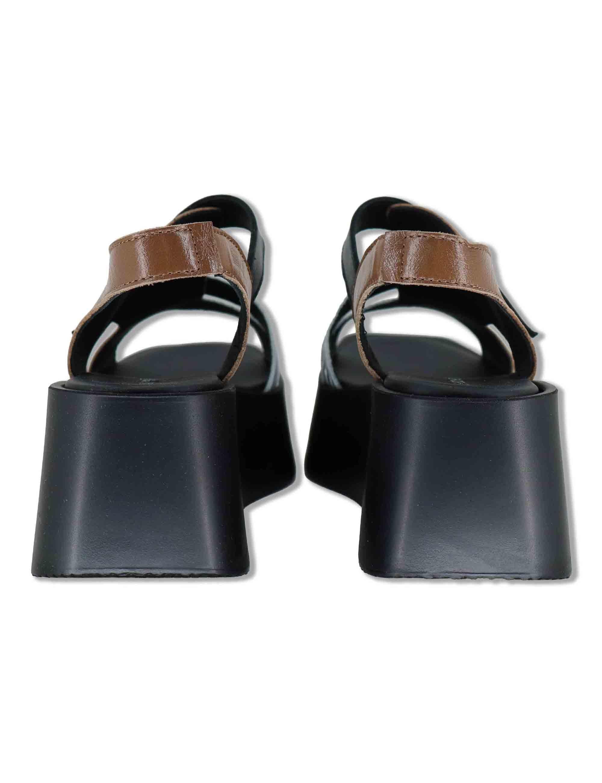 Sandali donna in pelle cuoio con incroci e zeppa in gomma leggera ZE14 4 Le Bohemien 