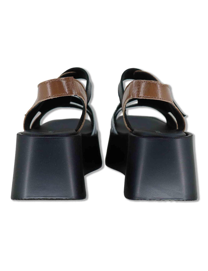 Sandali donna in pelle cuoio con incroci e zeppa in gomma leggera ZE14 4 Le Bohemien 