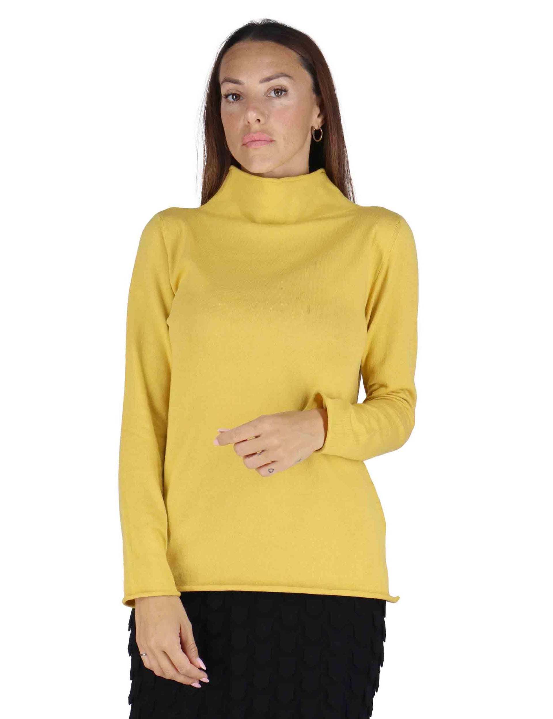 Maglioni donna in lana senape con maniche lunghe e collo alto 3W25-MINA RITEX OCHRE TreBarraBi 