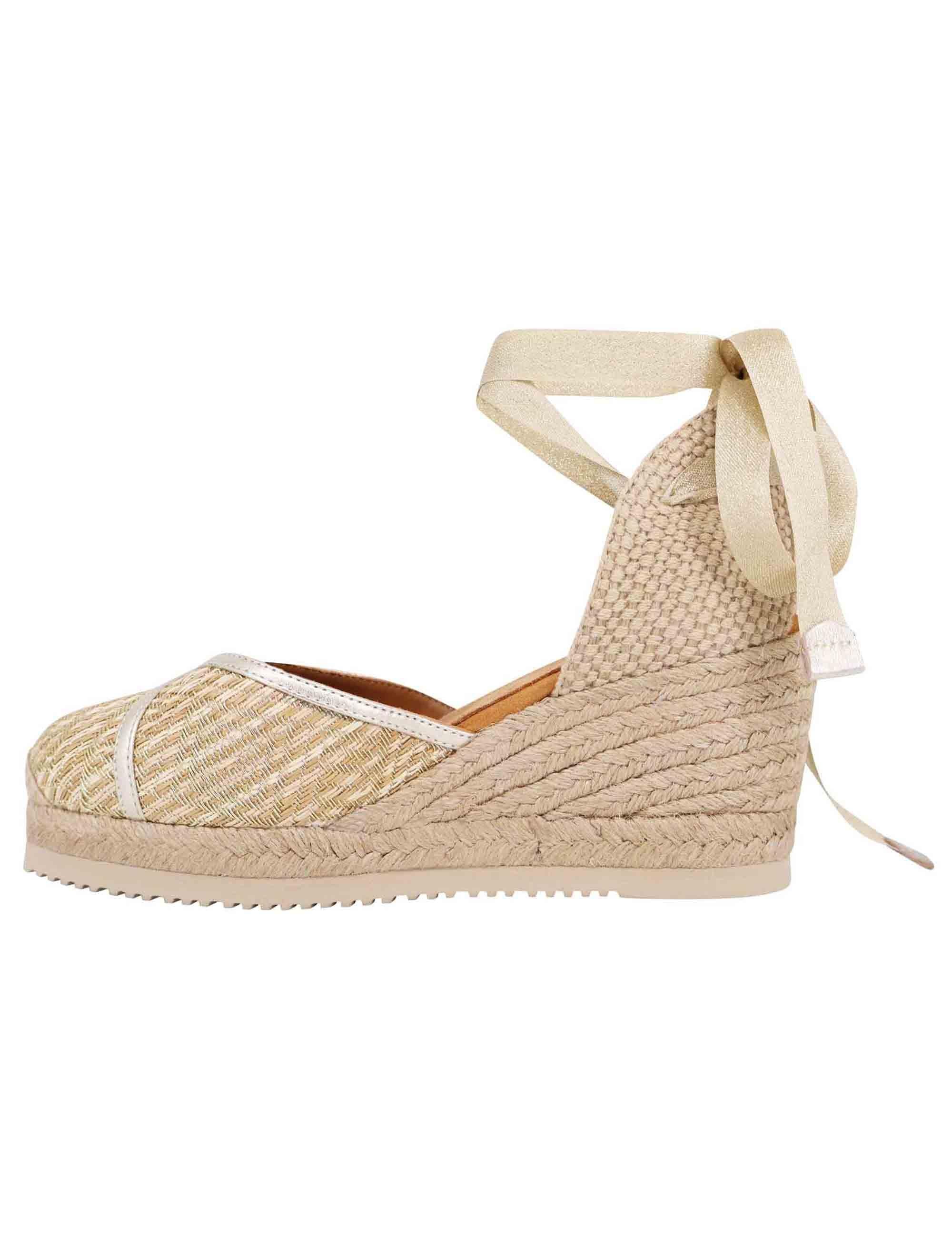 Sandali espadrillas donna in tessuto oro e platino con zeppa in corda CAREI YU GOLDPLATI Unisa 