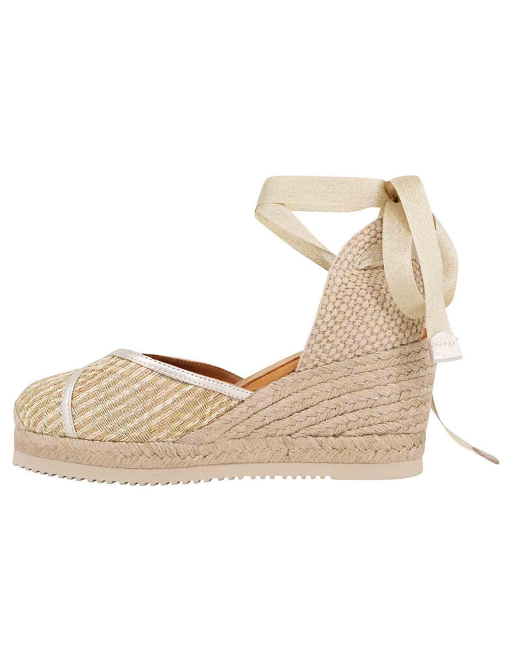 Sandali espadrillas donna in tessuto oro e platino con zeppa in corda CAREI YU GOLDPLATI Unisa 