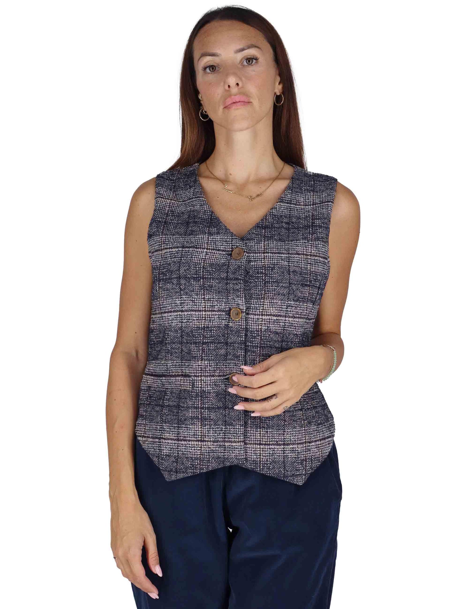 Gilet donna in lana blu con scollo a V e bottoncini 3W25-VANNA GALLE NIGHT TreBarraBi 