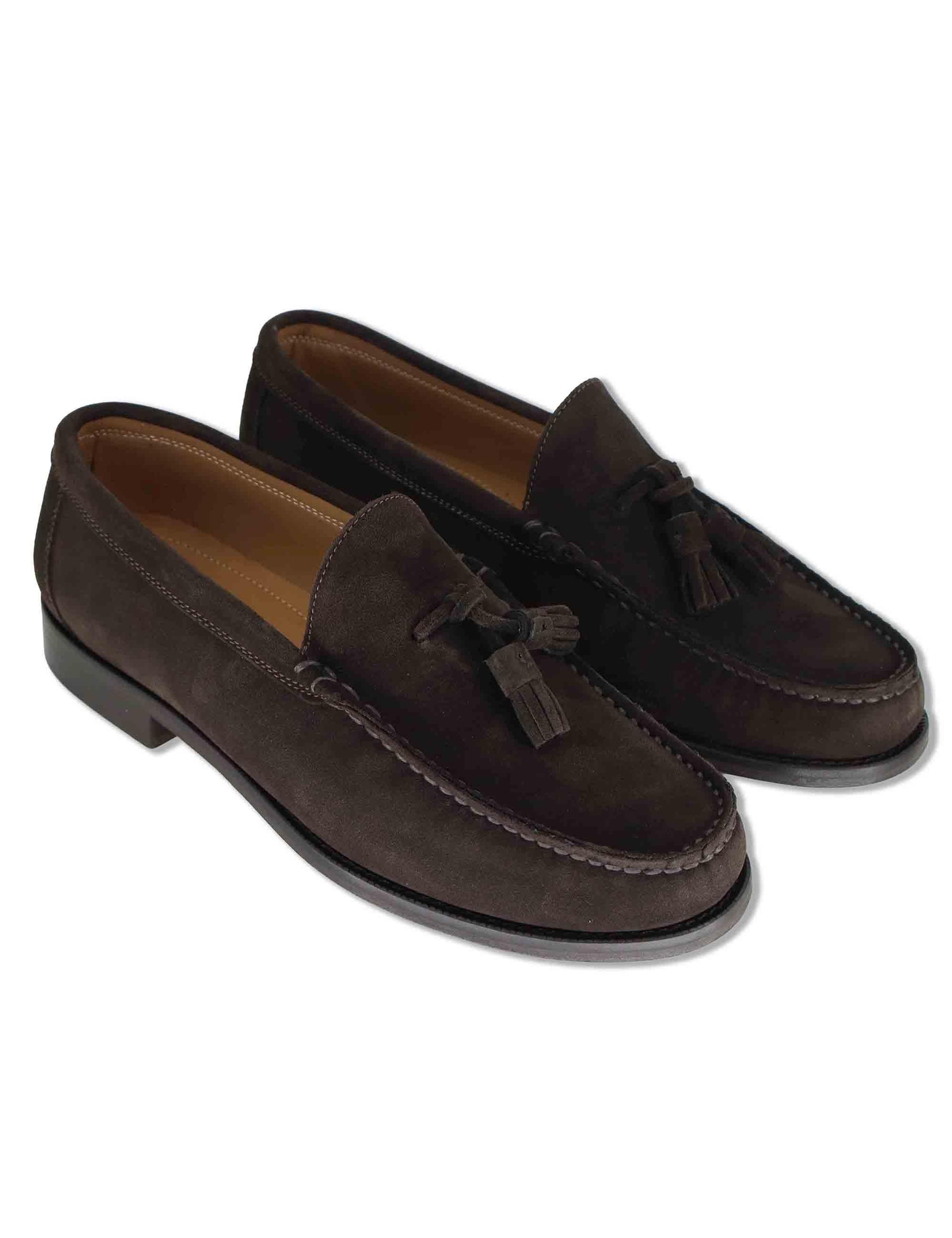 Mocassini uomo in camoscio marrone con nappine e suola in cuoio cucita SPSBG1020 014 Spatarella 