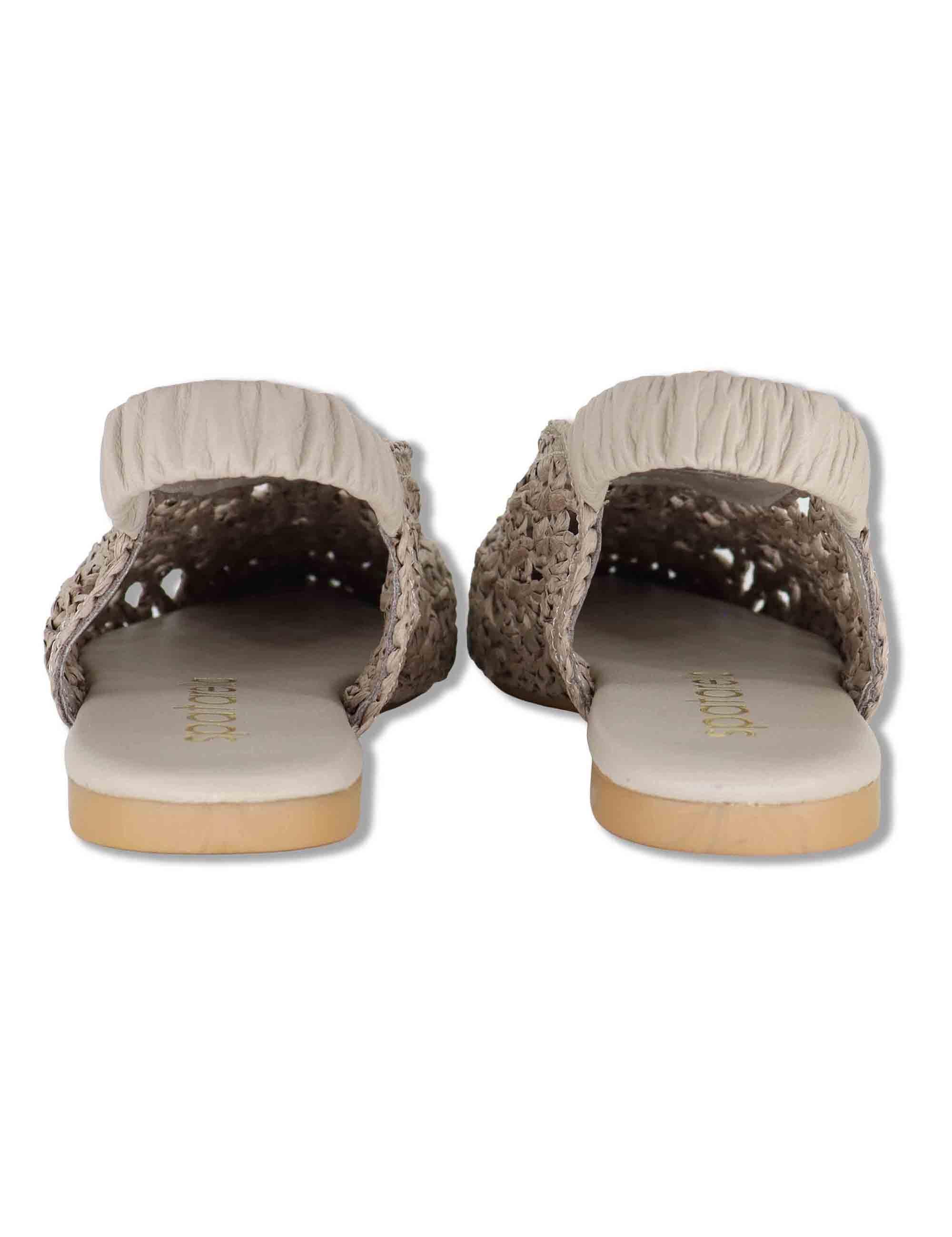 Sligback donna in rafia beige con cinturino posteriore in pelle e tacco basso SP251425 020 Spatarella 